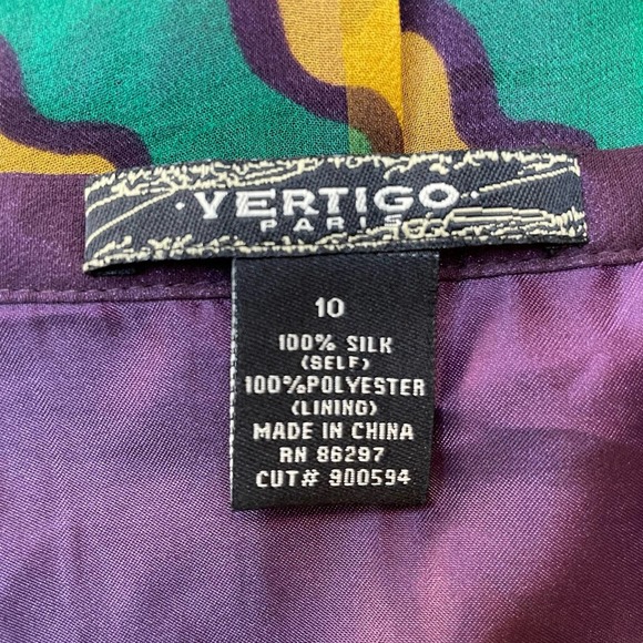 VERTIGO VINTAGE SILK CHEVRON BRIGHT Y2K 90S SKIRT YELLOW GREEN PURPLE SIZE 10 - Picture 6 of 7